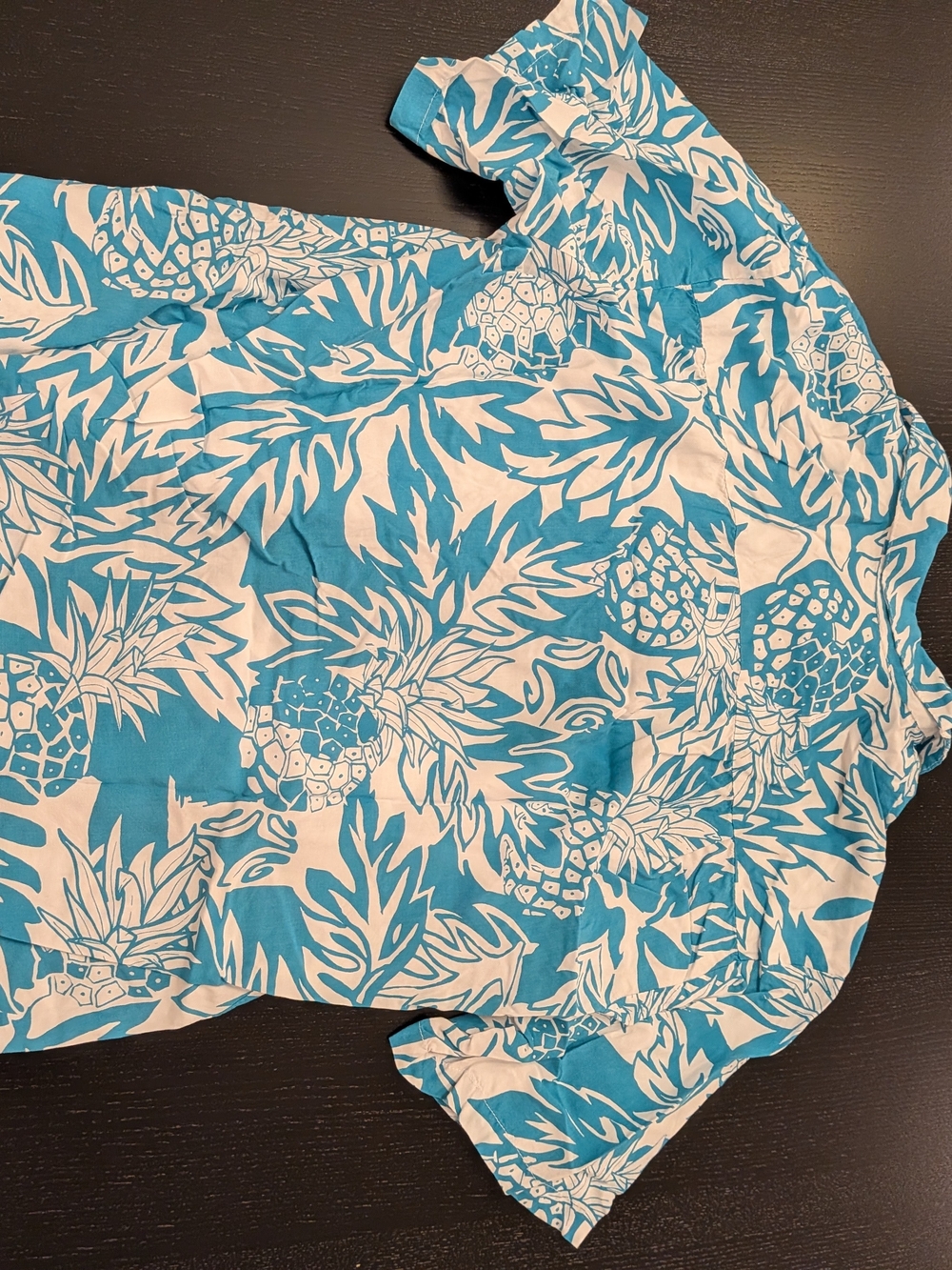 Men's Teal and White Pineapple Print Camp Shirt - Picture 6 of 6